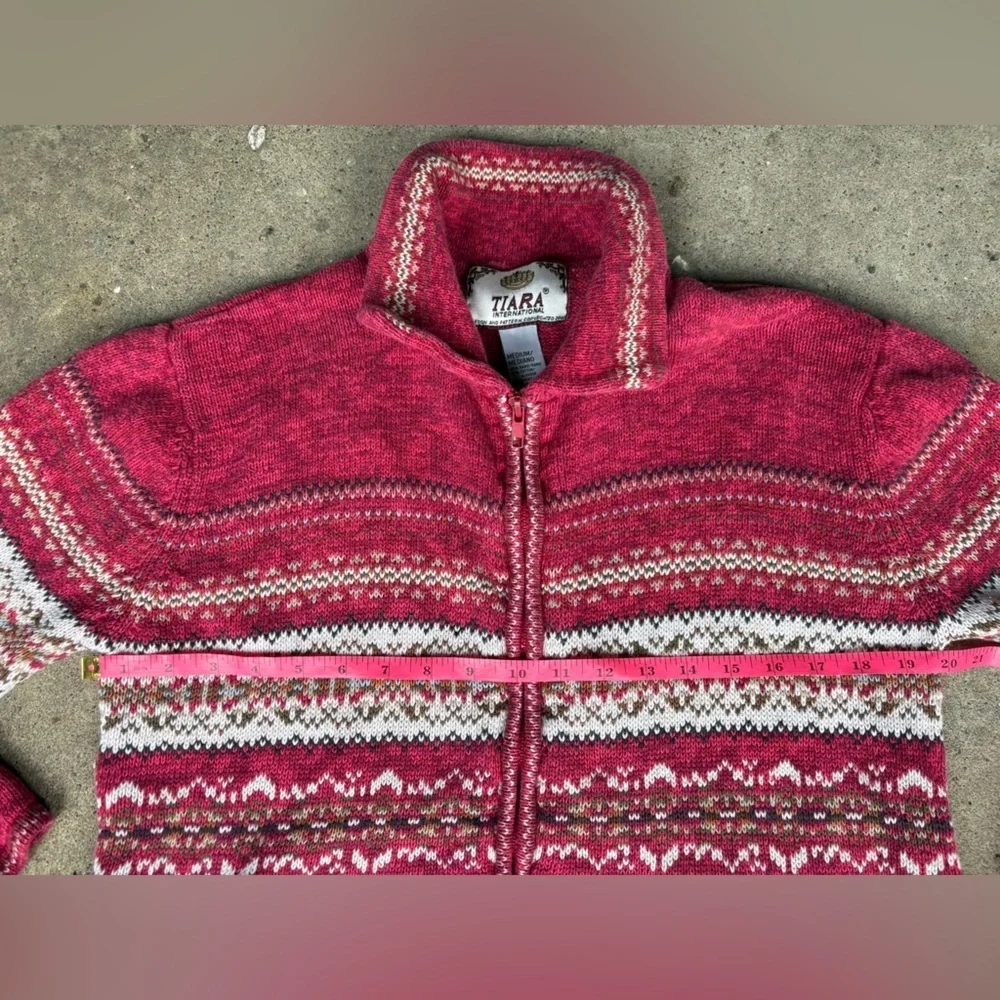 TIARA INTERNATIONAL holiday fair isle zip up sweater cottage vintage 2002 M